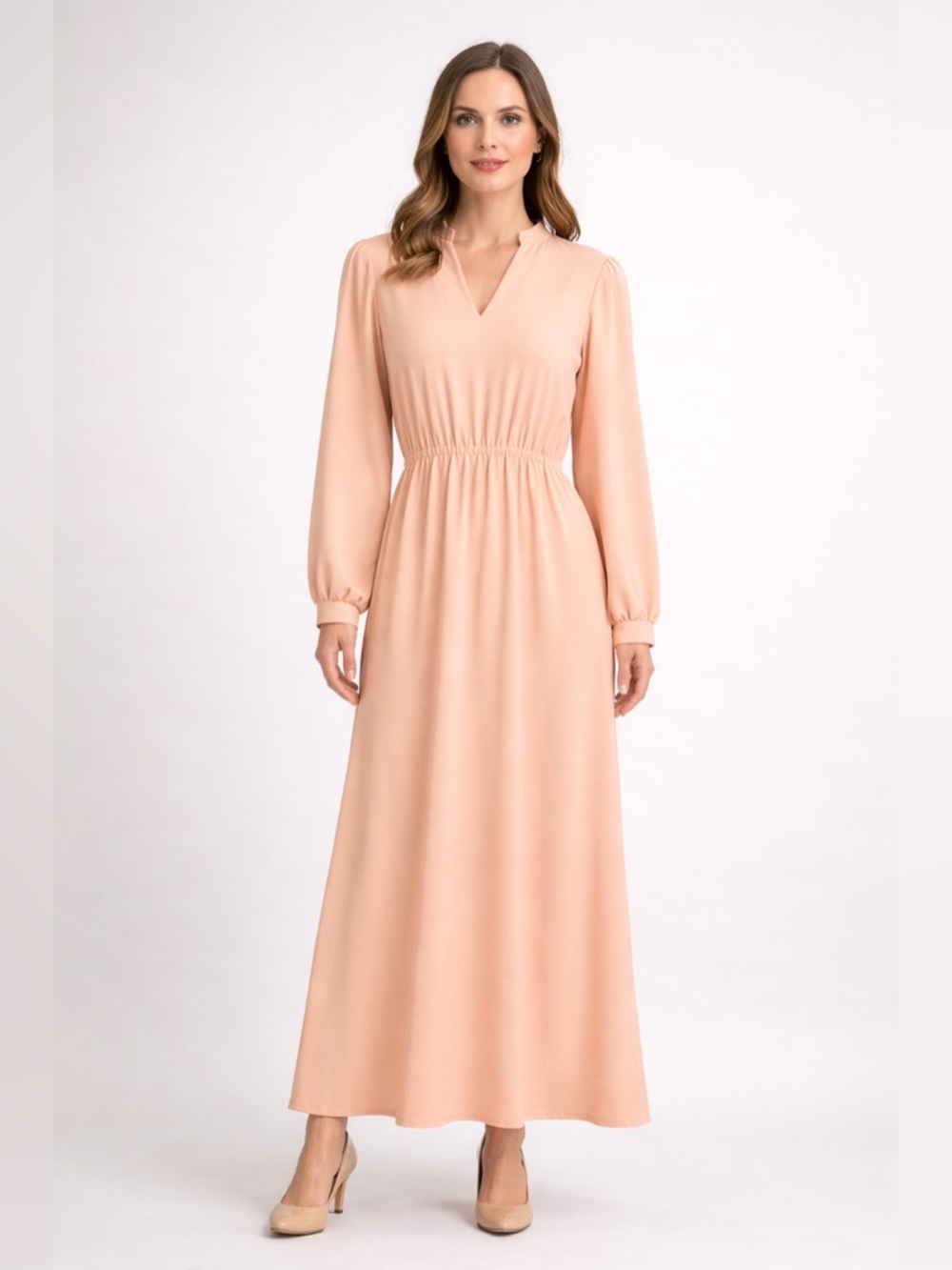 Vintage boho hippie flower child peach long sleeve maxi dress 60s 70s size small